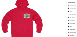 Red Zip hoodie example with colors