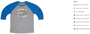 baseball tee with color options